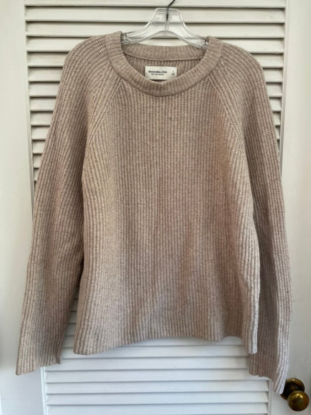 Abercrombie & Fitch Soft A&F Ribbed Crewneck Sweater S Oversized Beige Neutral